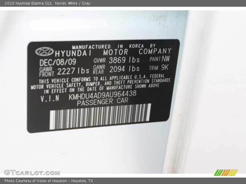 Nordic White / Gray 2010 Hyundai Elantra GLS