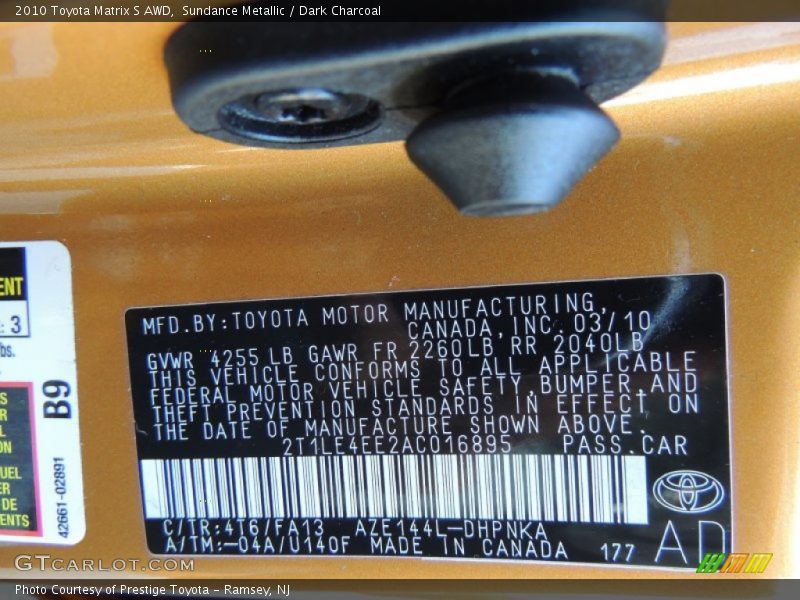 2010 Matrix S AWD Sundance Metallic Color Code 4T6