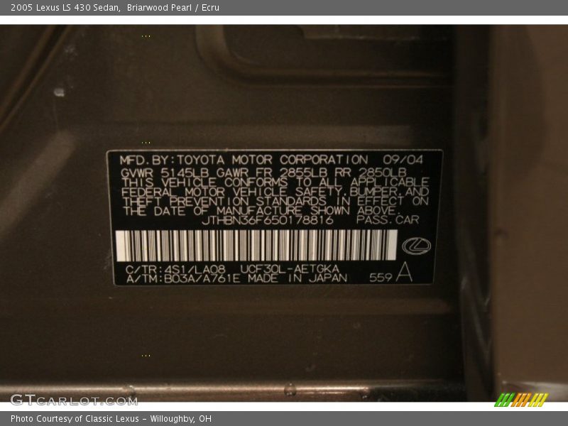 2005 LS 430 Sedan Briarwood Pearl Color Code 4S1