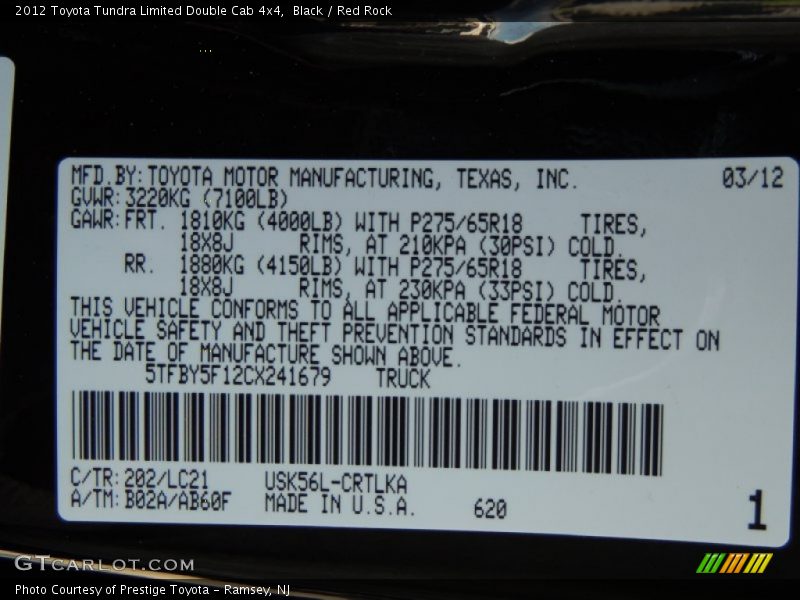 Black / Red Rock 2012 Toyota Tundra Limited Double Cab 4x4