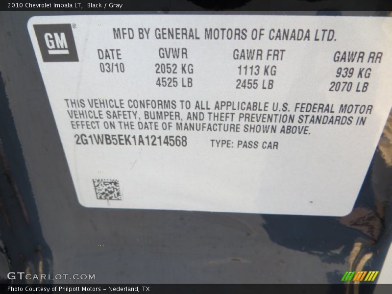 Black / Gray 2010 Chevrolet Impala LT