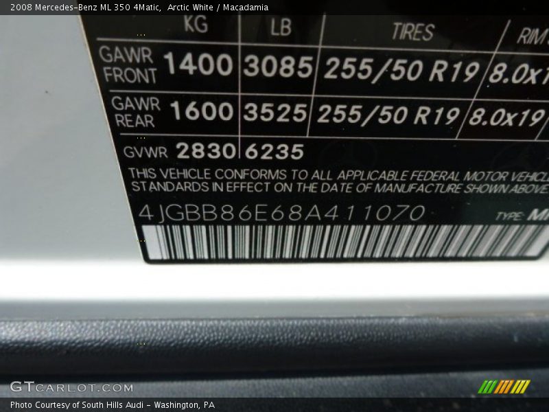 Arctic White / Macadamia 2008 Mercedes-Benz ML 350 4Matic