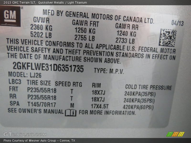 Quicksilver Metallic / Light Titanium 2013 GMC Terrain SLT
