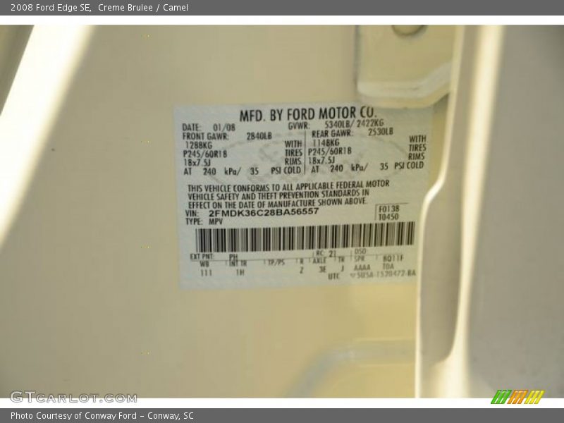 2008 Edge SE Creme Brulee Color Code PH