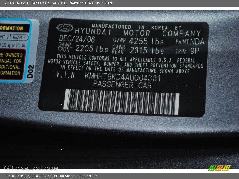 2010 Genesis Coupe 2.0T Nordschleife Gray Color Code NDA