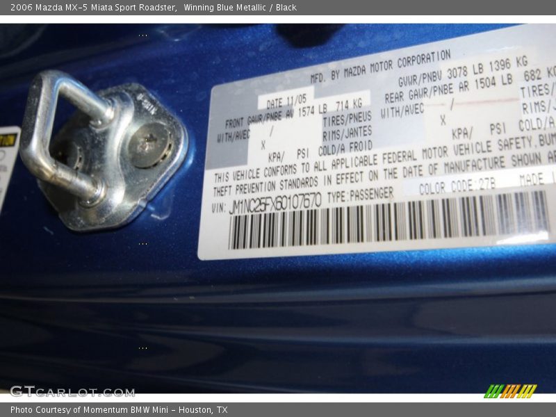 2006 MX-5 Miata Sport Roadster Winning Blue Metallic Color Code 27B