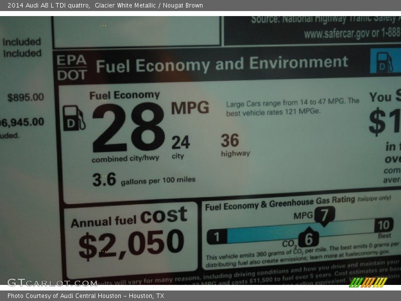  2014 A8 L TDI quattro Window Sticker