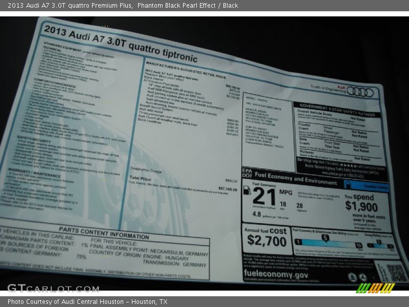  2013 A7 3.0T quattro Premium Plus Window Sticker