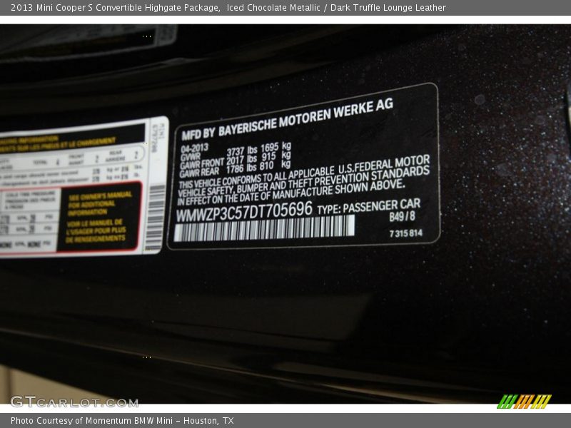 Iced Chocolate Metallic / Dark Truffle Lounge Leather 2013 Mini Cooper S Convertible Highgate Package