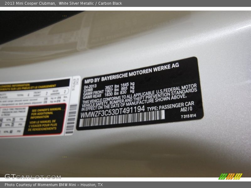 White Silver Metallic / Carbon Black 2013 Mini Cooper Clubman
