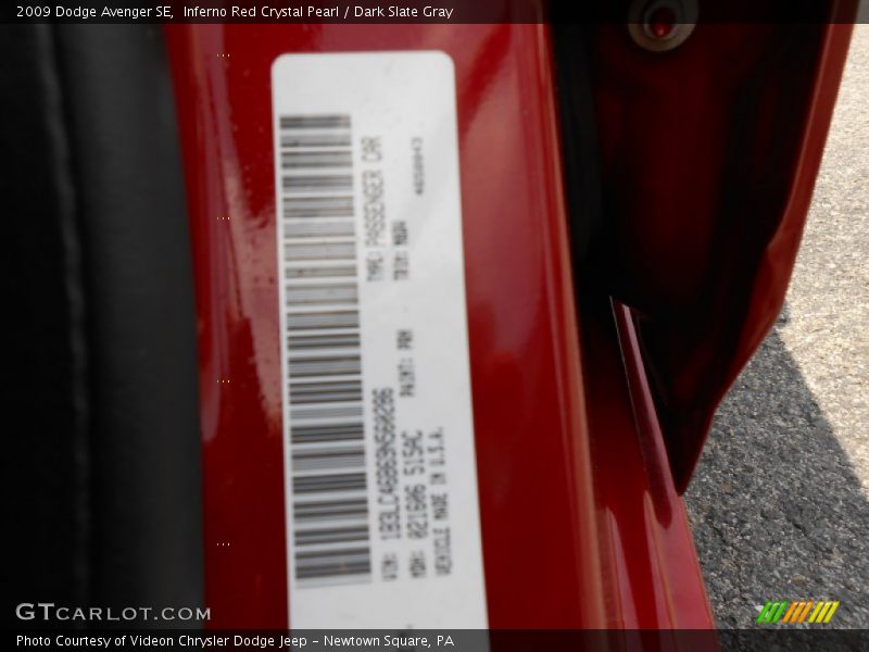Inferno Red Crystal Pearl / Dark Slate Gray 2009 Dodge Avenger SE