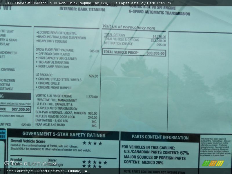  2013 Silverado 1500 Work Truck Regular Cab 4x4 Window Sticker