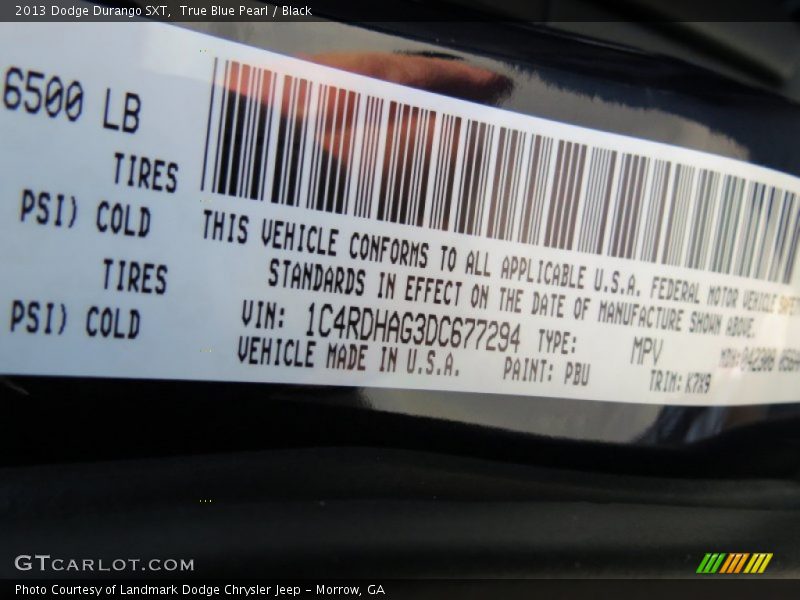 True Blue Pearl / Black 2013 Dodge Durango SXT