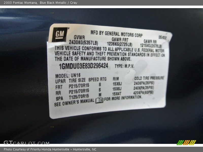 Info Tag of 2003 Montana 
