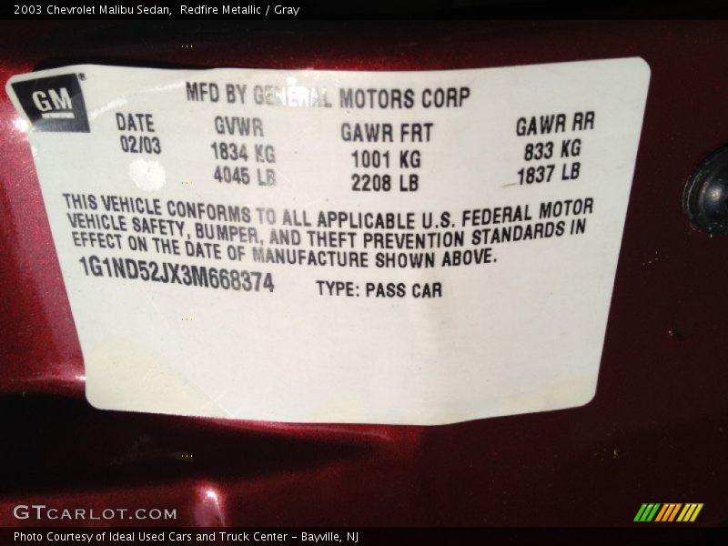 Redfire Metallic / Gray 2003 Chevrolet Malibu Sedan