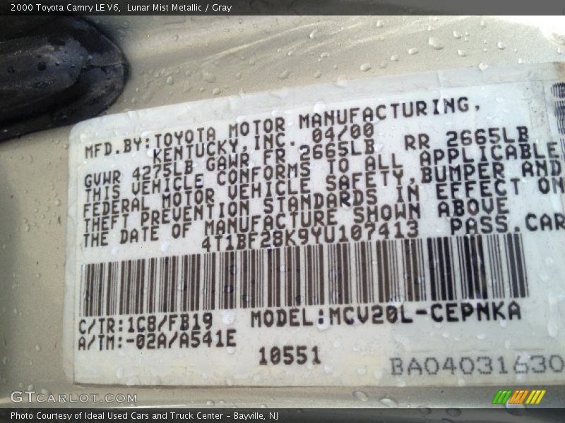 Lunar Mist Metallic / Gray 2000 Toyota Camry LE V6