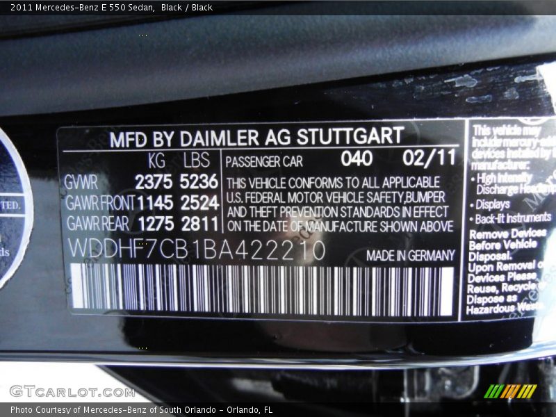 Black / Black 2011 Mercedes-Benz E 550 Sedan
