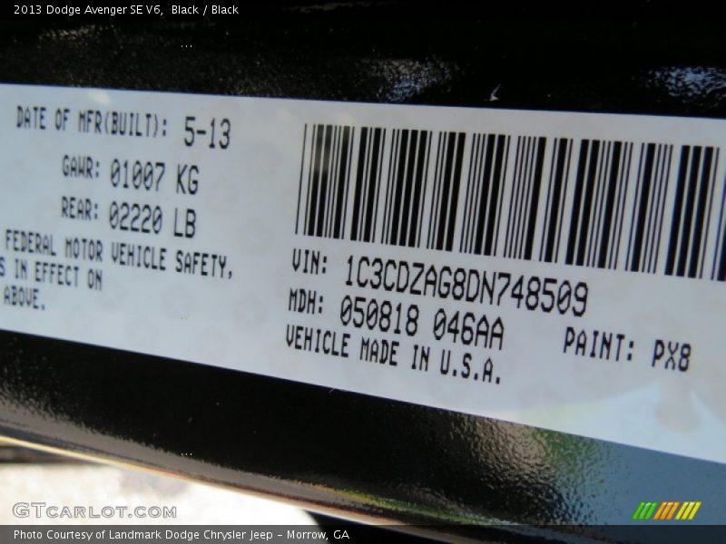 Black / Black 2013 Dodge Avenger SE V6