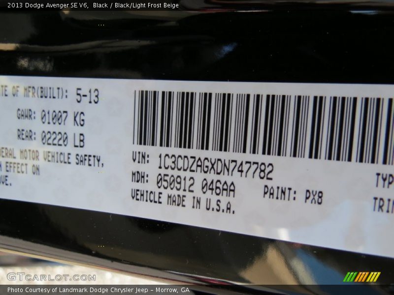 Black / Black/Light Frost Beige 2013 Dodge Avenger SE V6