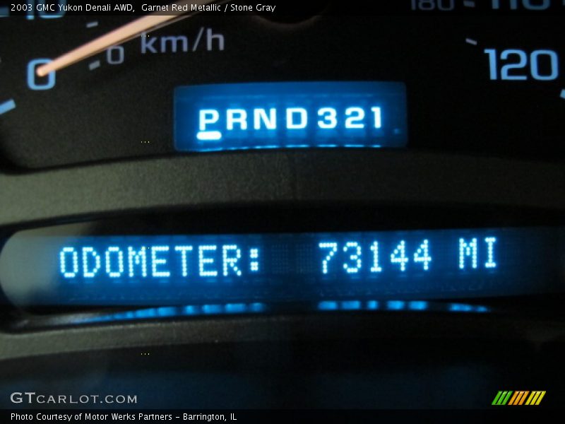Garnet Red Metallic / Stone Gray 2003 GMC Yukon Denali AWD