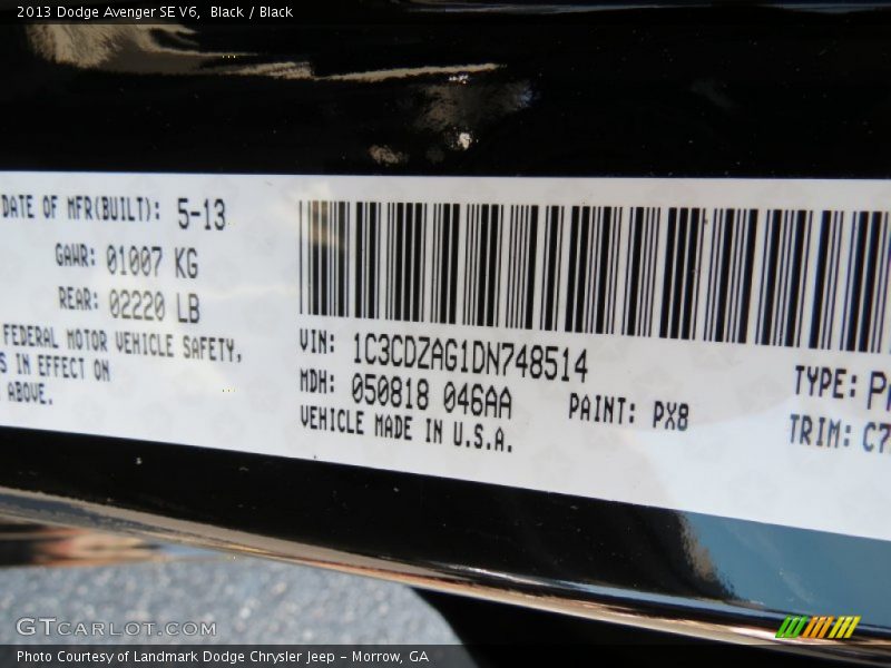 Black / Black 2013 Dodge Avenger SE V6