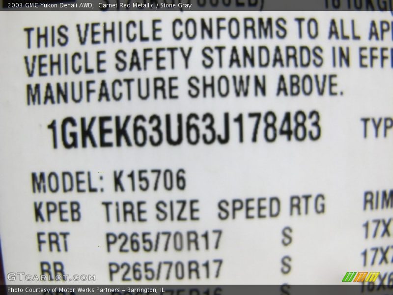Info Tag of 2003 Yukon Denali AWD
