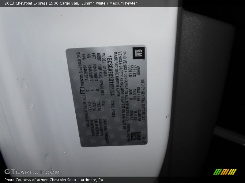 Summit White / Medium Pewter 2013 Chevrolet Express 1500 Cargo Van