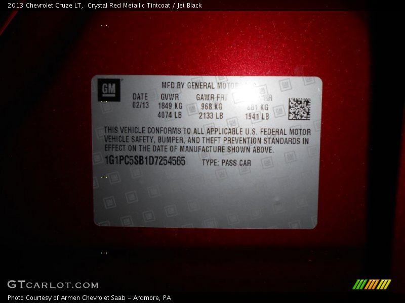 Crystal Red Metallic Tintcoat / Jet Black 2013 Chevrolet Cruze LT