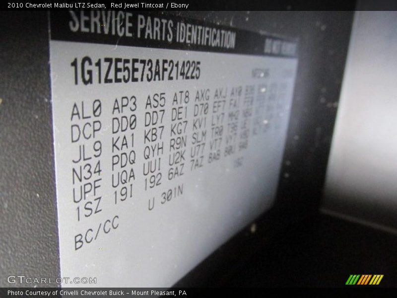 2010 Malibu LTZ Sedan Red Jewel Tintcoat Color Code 301N