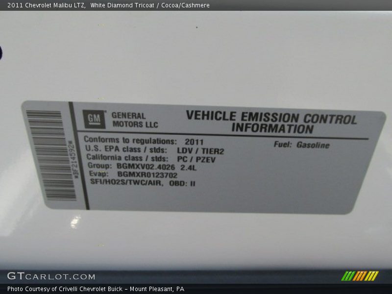 White Diamond Tricoat / Cocoa/Cashmere 2011 Chevrolet Malibu LTZ