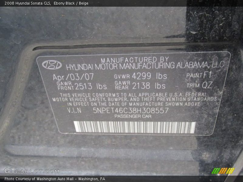 Ebony Black / Beige 2008 Hyundai Sonata GLS