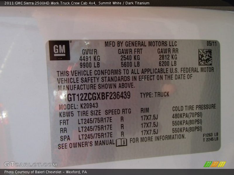 Summit White / Dark Titanium 2011 GMC Sierra 2500HD Work Truck Crew Cab 4x4