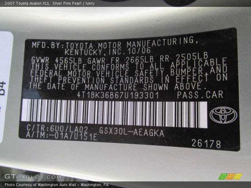 Silver Pine Pearl / Ivory 2007 Toyota Avalon XLS