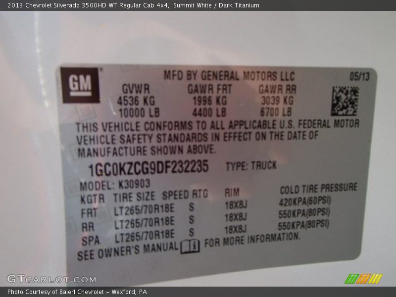 Summit White / Dark Titanium 2013 Chevrolet Silverado 3500HD WT Regular Cab 4x4