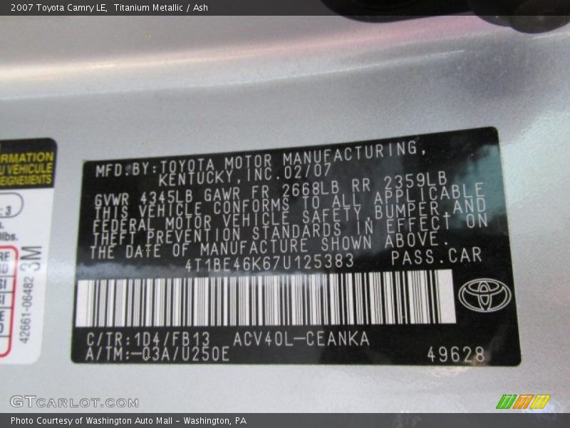 Titanium Metallic / Ash 2007 Toyota Camry LE