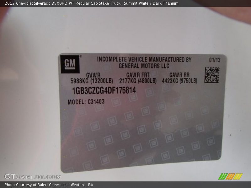 Summit White / Dark Titanium 2013 Chevrolet Silverado 3500HD WT Regular Cab Stake Truck