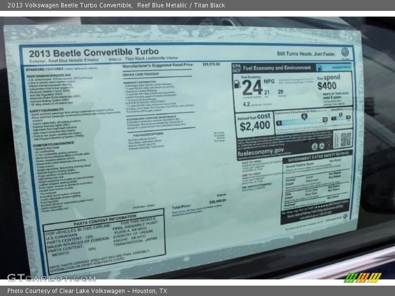  2013 Beetle Turbo Convertible Window Sticker