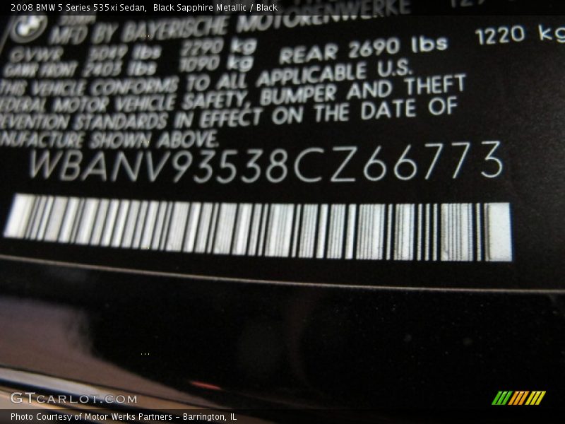 Black Sapphire Metallic / Black 2008 BMW 5 Series 535xi Sedan