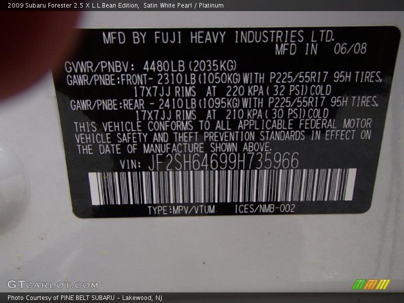 Satin White Pearl / Platinum 2009 Subaru Forester 2.5 X L.L.Bean Edition