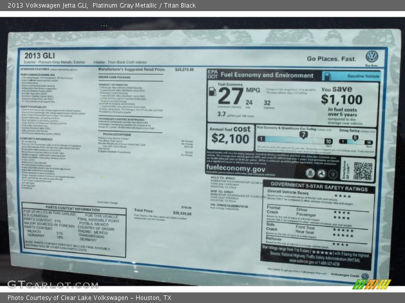  2013 Jetta GLI Window Sticker