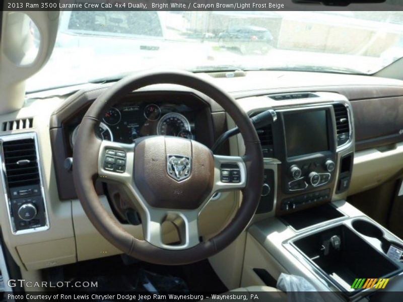 Bright White / Canyon Brown/Light Frost Beige 2013 Ram 3500 Laramie Crew Cab 4x4 Dually