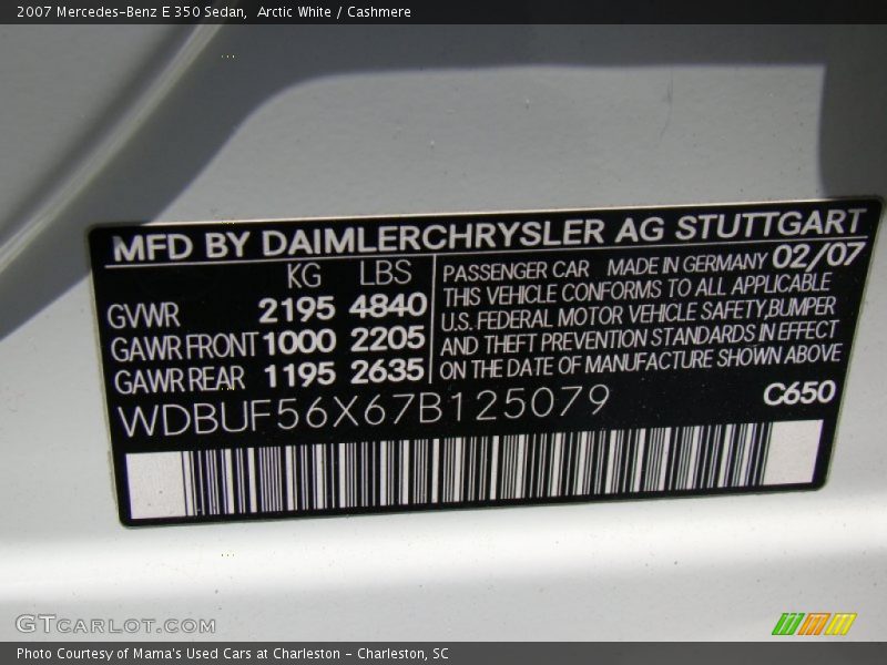 Arctic White / Cashmere 2007 Mercedes-Benz E 350 Sedan