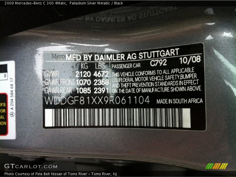 2009 C 300 4Matic Palladium Silver Metallic Color Code 792