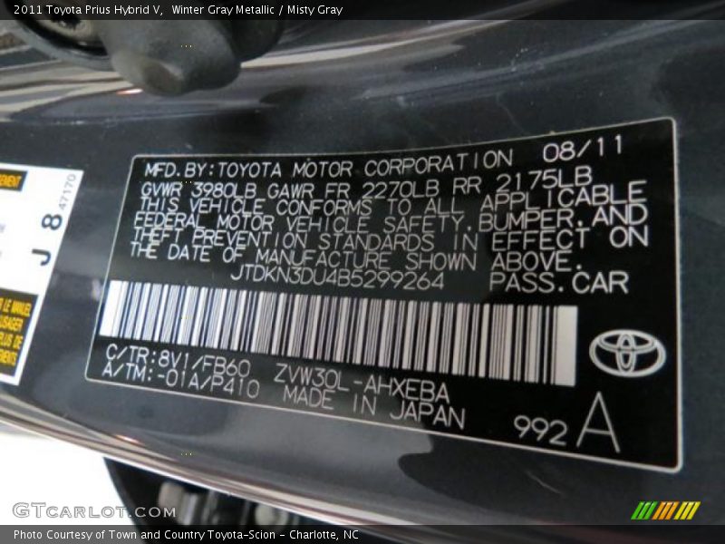 Winter Gray Metallic / Misty Gray 2011 Toyota Prius Hybrid V