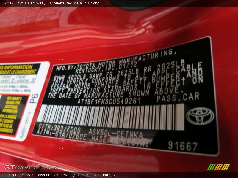 Barcelona Red Metallic / Ivory 2012 Toyota Camry LE