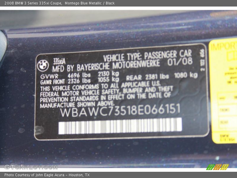 Montego Blue Metallic / Black 2008 BMW 3 Series 335xi Coupe