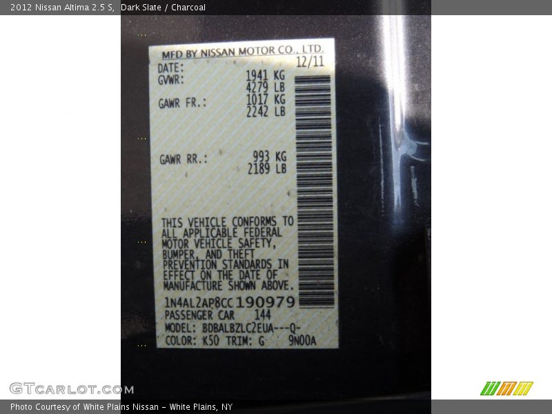 Dark Slate / Charcoal 2012 Nissan Altima 2.5 S