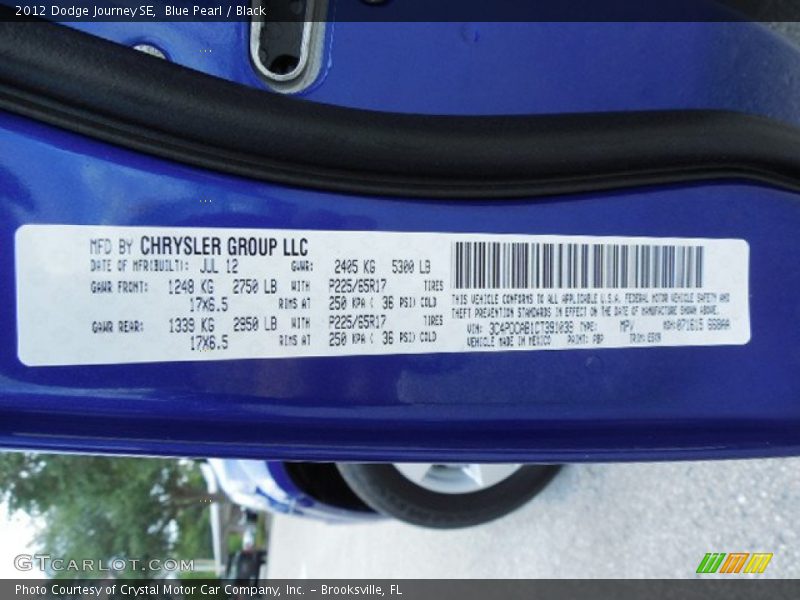 Blue Pearl / Black 2012 Dodge Journey SE