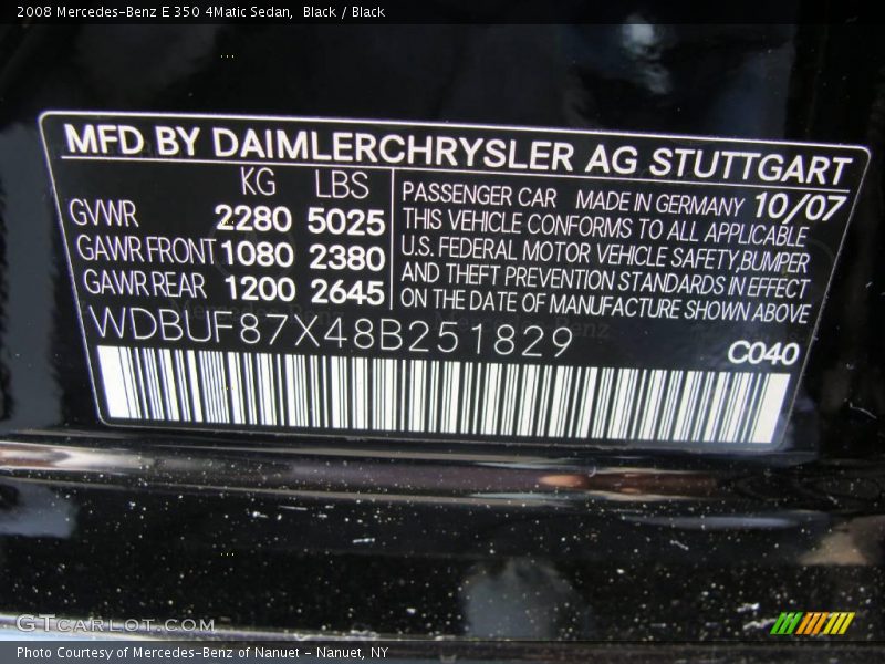 Black / Black 2008 Mercedes-Benz E 350 4Matic Sedan