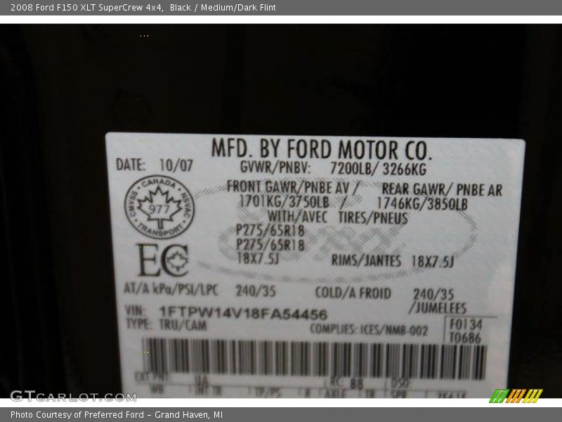 Black / Medium/Dark Flint 2008 Ford F150 XLT SuperCrew 4x4